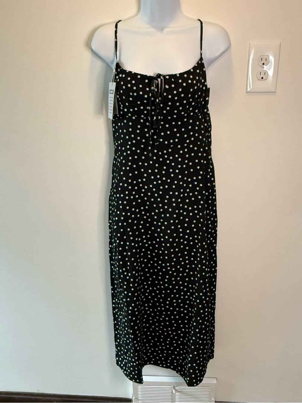 Polka Dot Slip Dress with Tie Front